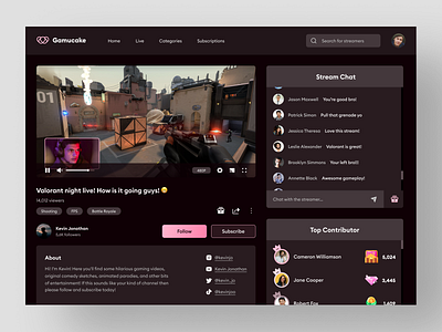 Game Streaming Platform Exploration app branding dark darkmode design game gaming illustration learnui learnux logo pink red stream streaming ui ux vector