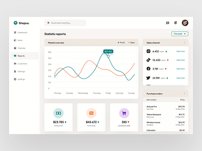 Profit Statistic Report app branding darkmode dashboard design green illustration inventory learnui learnux logo management profit vector