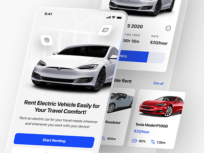 Rentoo: Electric Car Rent Concept App automatic car electric electriccar matic minimalist modern motorcycle onboarding rent rental tesla