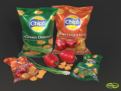 Packaging of chips 3d fast food graphic design