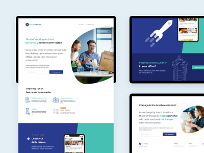 Landing page for an office food delivery service delivery delivery status food landingpage modern office rocket speed startup takeout website design