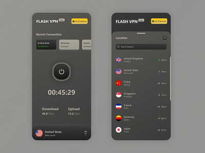 VPN App Dark Mode ui ux vpn vpn app vpn app dark mode