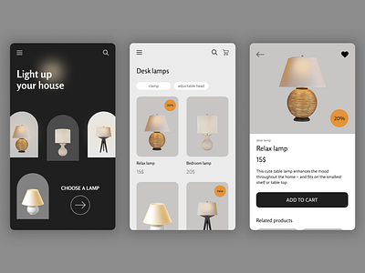 Home lighting store app app application concept home interface interiordesign lighting mobile ui ux webdesign