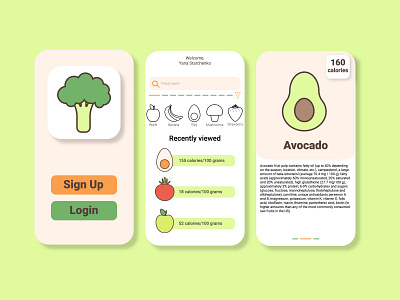 Healthy food calorie counting app adobeillustrator app food fruit graphic design graphicdesign healthty healthty food icons ui vegetable