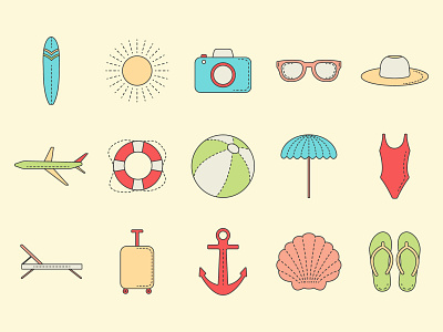 A simple set of summer vacation icons color