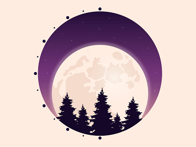 Night sky with moon with silhouettes of trees design