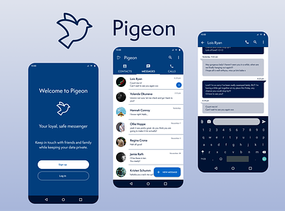 Pigeon - Messenger app branding design ui design
