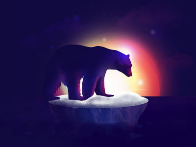 Climate change is real ambient animal climate change climate emergency glow gradient illustraion illustrator photoshop polar bear sunset texture