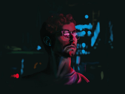 Neon digital illustration glow illustration neon portrait procreate sci fi