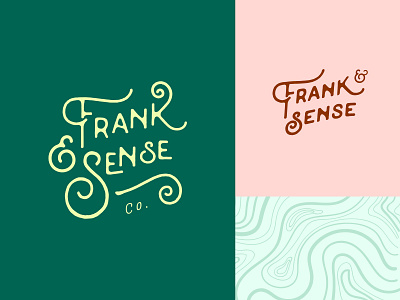 Frank + Sense logo options brand brand design branding branding and identity branding concept branding design green logo logo design logos logotype mint green pink script swirl swirls swirly