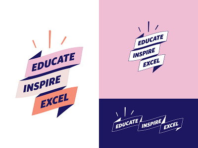 Logo concept banner blue brand brand identity branding concept design educate excel excited inline inspire logo orange pink ribbon stacked vector