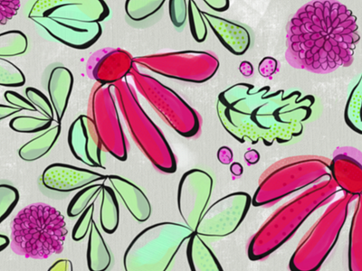 Summer Flowers bold flowers leaves pattern playful texture