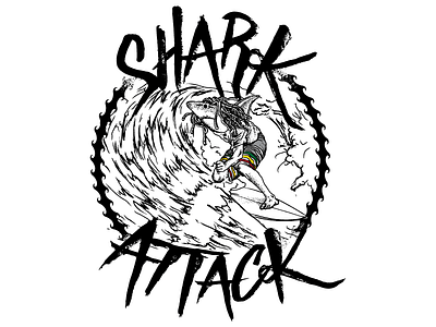 Shark Attack hand draw illustration reggae surf tshirt vector