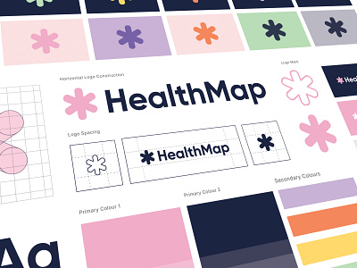 Health Map Style Guide 2d app blue book brand branding business color colourful design figma guide health illustration logo strategy style guide ui web