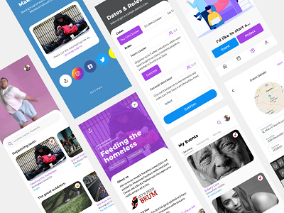 Volunteering Platform Interface charity charity app clean dates events ios app iphone app listings location projects responsive scroll share sheet sharing software ui volunteering