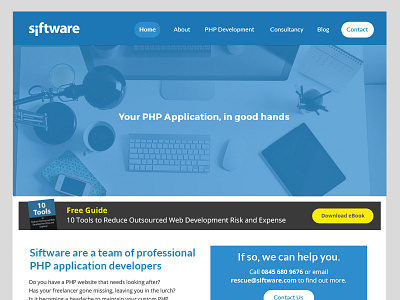 Siftware Website UI blue design desktop flat home interface landing ui web website