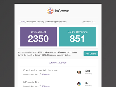 InCrowd Usage Email