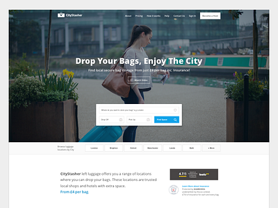 CityStasher Desktop UI design desktop filter interface responsive search splash ui web website