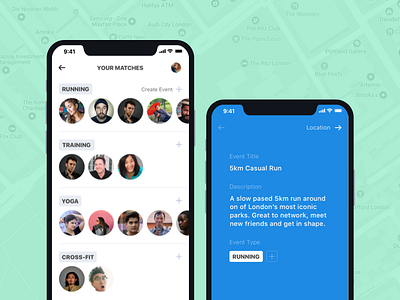 Fitfriends Matches & Group Creation app app design clean fitness groups interface ios iphone iphonex matched ui ux