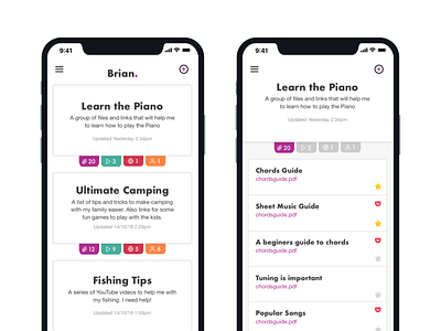 Brian AI Assisted Learning ai app app concept clean interface ios iphone learning lists notes ui ui design ux white