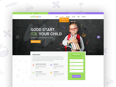 HappyKids – Primary School For Children PSD baby child children courses education events kids one page design primary primary school template school teacher