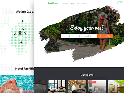 Green Dream Hotel – PSD Template accommodation booking green holiday hotel motel reservation resort room rooms tour travel