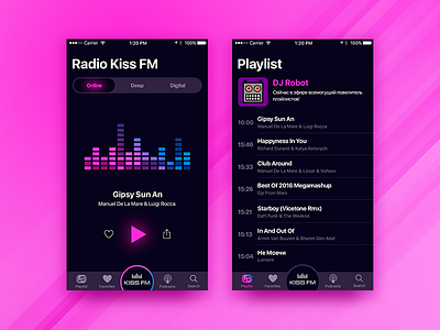 Redesign concept KISS FM. iOS app ios iphoneapp kissfm kissfmapp music play player radio radioapp redesignapp tabs