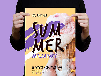 Summer Poster a4 aiscream club music party poster print summer summerparty yellow