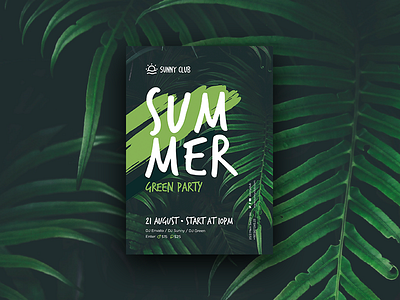 Summer Poster Template a4 club flyer green music party poster print summer summerparty