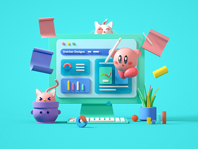 Kirby & Cat  C4D Test 01