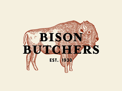 Bison Butchers animal art cross hatch hatching illustration logo serif
