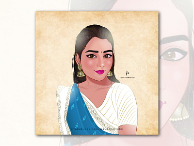 Traditional Indian Woman in Saree design graphic design illustration vector
