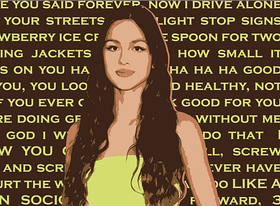 Olivia Rodrigo lyrical vector illustration aesthetic album background billboard brown brutal colorful deja vu design drivers liscence good4u illustration joshua basette minimalist music olivia rodrigo portrait sour vector art