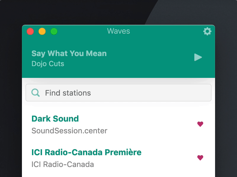 Waves - Animated music information audio desktop app radio