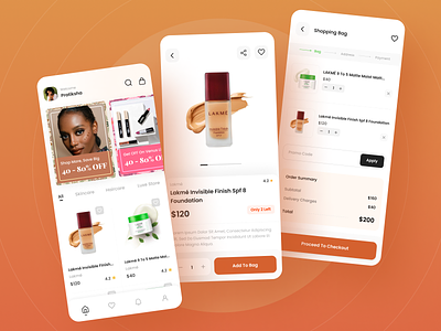 Shopping App for Cosmetics and Beauty Products app design cart cosmetics detail ecommerce home mobile mobile app shopping ui