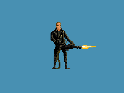 Terminator 8bit arnold schwarzenegger fire mini gun pixel art pixelart shooting terminator terminator genisys vulcan weapon