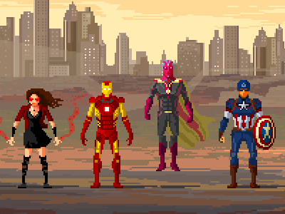 Avengers 8bit age of ultron avengers captain america iron man pixel art scarlet witch tony stark vision