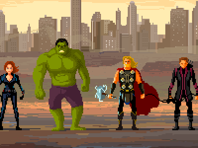 Avengers 8bit age of ultron avengers black widow hawkeye hulk marvel mcu pixel art thor