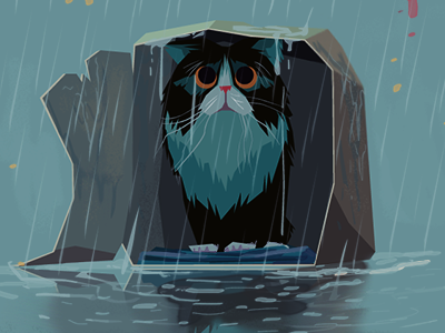 Cat In The Rain By Gustavo Viselner On Dribbble