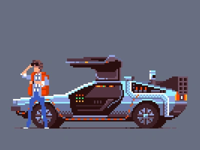 Delorean back to the future delorean geek art 80s delorean marty mcfly pixel art 8bit game art