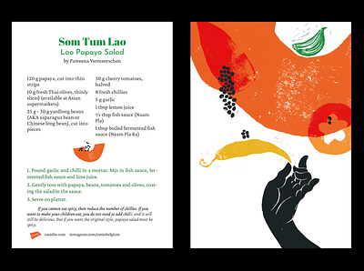 Thai recipe postcard #1 book designer book illustration cook book food art food illustration graphic designer illustration illustrator linoprint mixed media postcard design printmaking recipe illustration soulfood