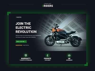 Eriders Landing Page branding design landing page motorbike ui uidesign ux uxdesign web webdesign