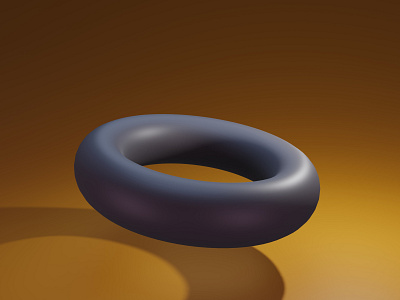 Black Donut with yellow background. donut three dimensional