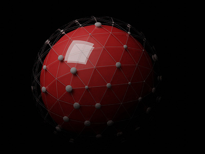 Abstract Glassy sphere consists of a red solid shphere