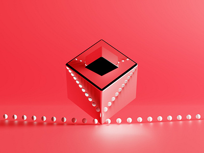 Metal Cube with gradient pink and red background.