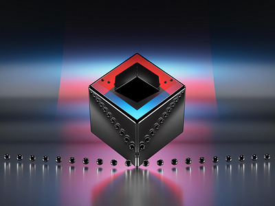 Black metallic cube with blue and red colors. 3d 3d art 3d illustration 3d modelling illustration three dimensional ui