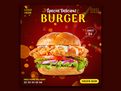 Burger Social Media Post Design banner restaurant