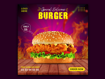 Burger Social Media Post Design banner restaurant