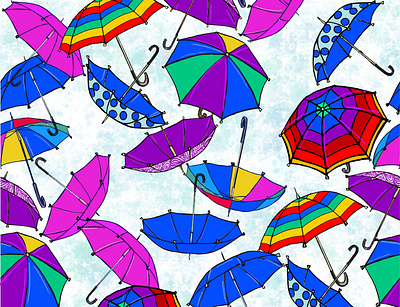 Umbrellas Blowing In The Wind apparel design conversational design digital illustration digitalart fashion design fashion illustration fashion illustrator illustration pattern art procreate repeat patterns surface design tshirt art