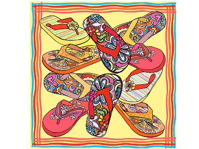 My Flip Flops Scarf Print apparel design conversational design digital illustration digitalart fashion design fashion illustration fashion illustrator illustration pattern art procreate repeat patterns surface design tshirt art